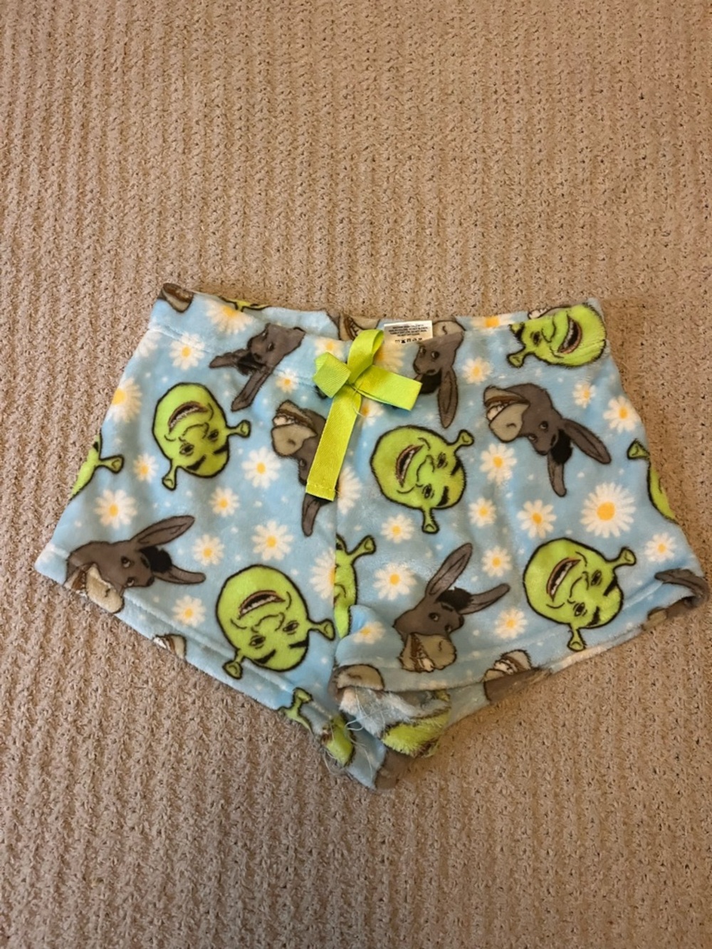 Dreamworks Blue Plush Lounge Shorts with Lime Bow
